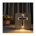 Personalized Custom Creative Cross Shape 3d Night Table Wooden Led Light Wood Lamp Base Religious Gift