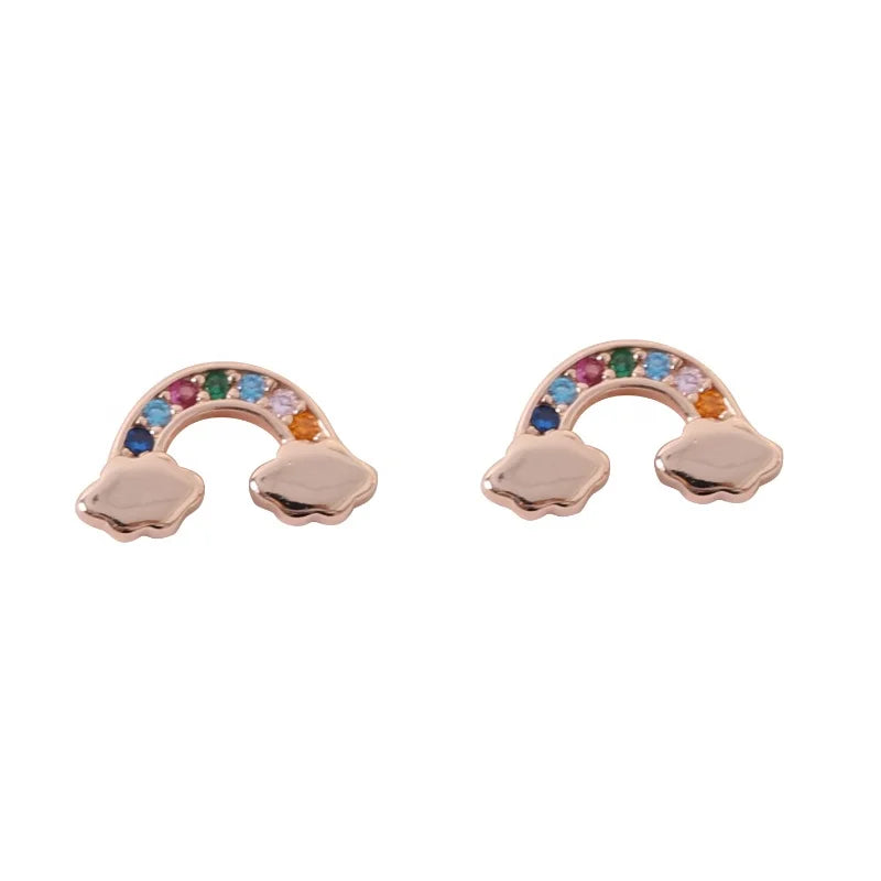 Personalized Cz Zircon Cute Rainbow Gold 18K Jewelry Stud Earrings for Teens