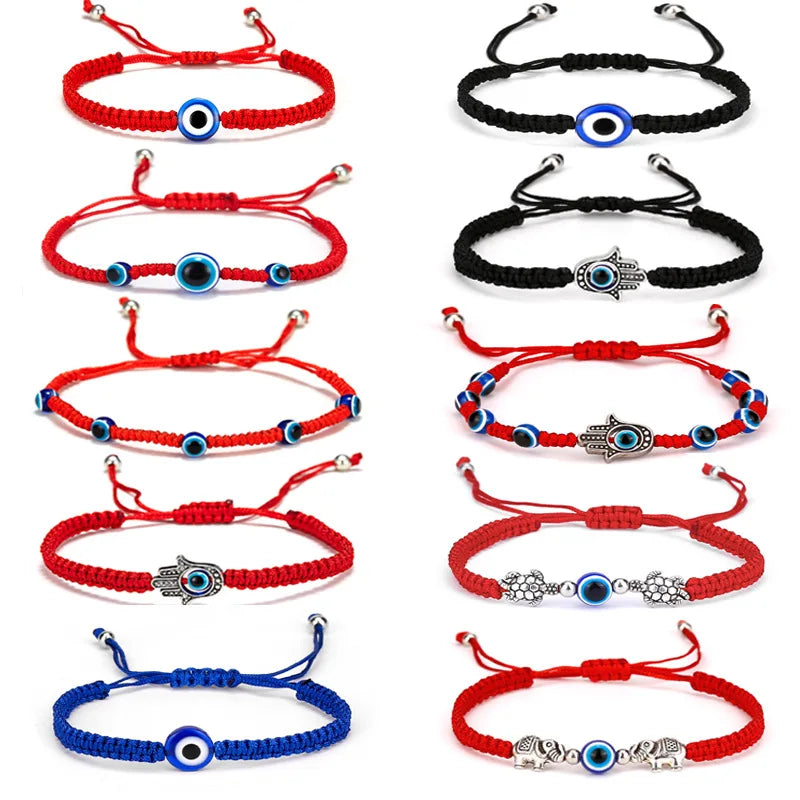 Jingcan Crystal Fashion Lucky Hand Woven Bracelet Red Rope  Braided Adjustable Blue Eyes Evil Eye Bracelet