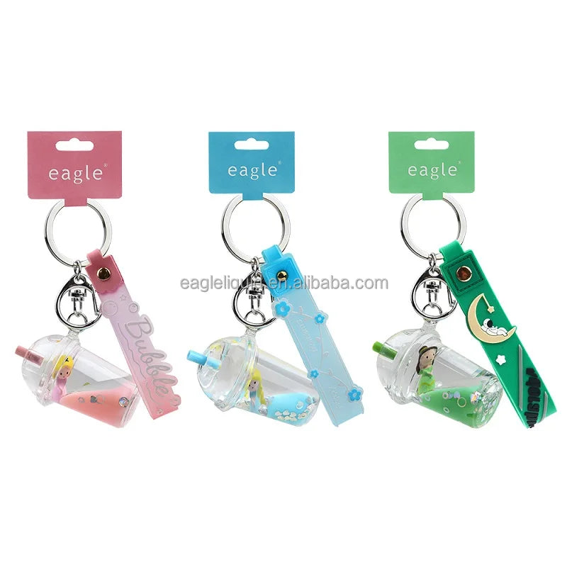 New Princess Floating Boba Liquid Keychain Moving Liquid Milk Tea Cup Key Holder Bag Pendant Tea Boba Keychain