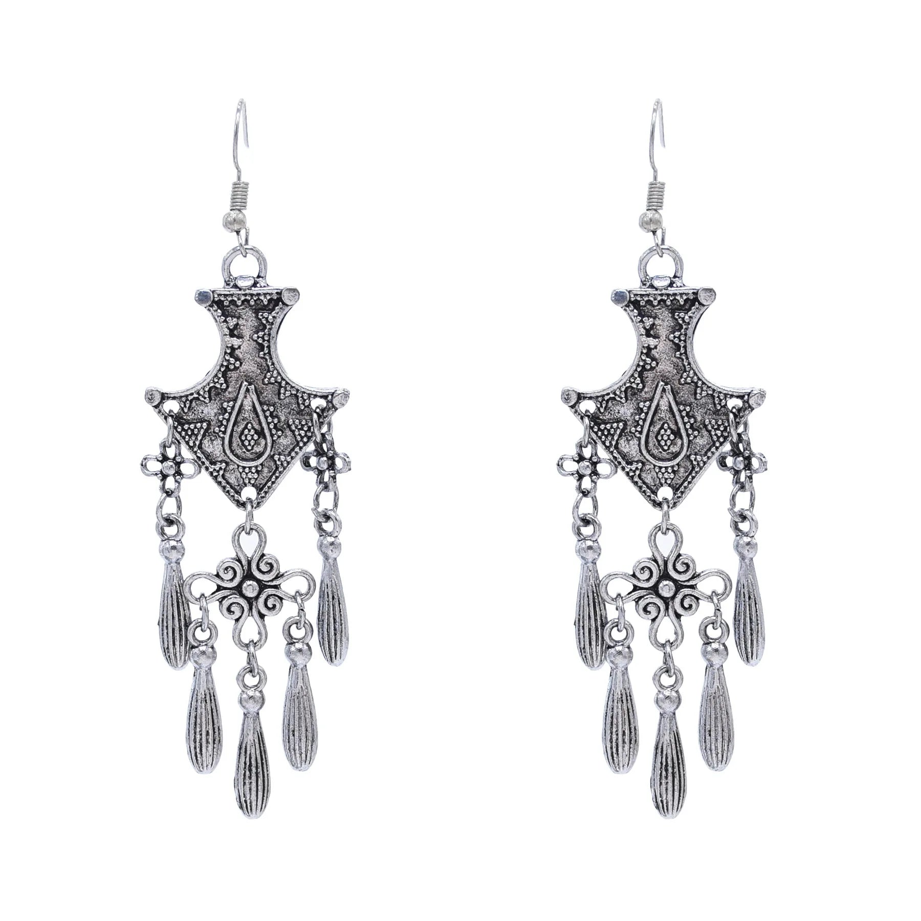 Antique Alloy Tassel Earrings for Women Long Earrings Retro Silver Flower Dangle Earrings Daily Use