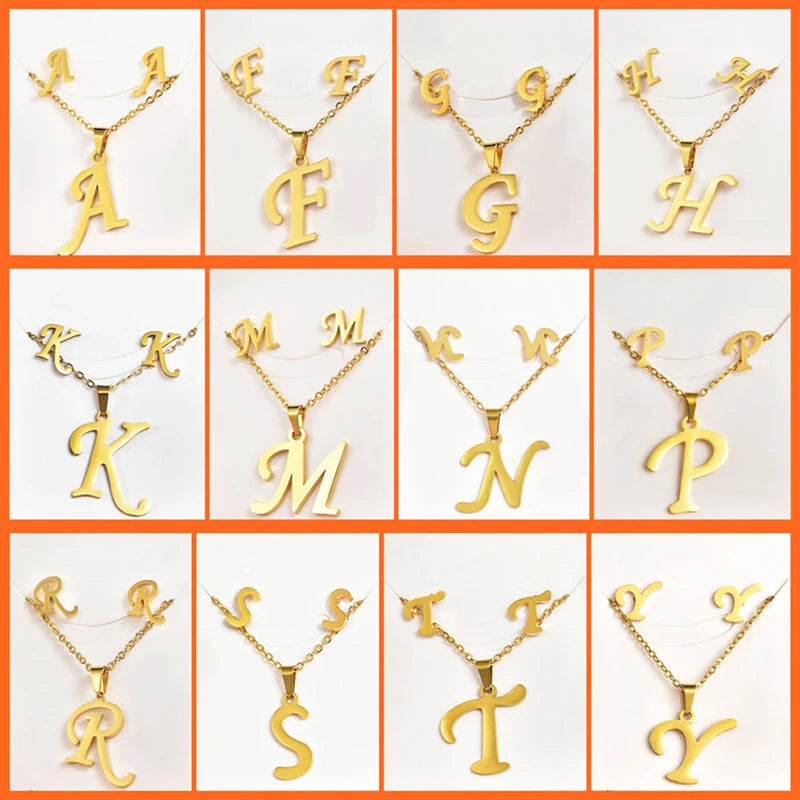 Wholesale Fashion Stainless Steel English Letter Necklace Earrings Set Women's Jewelry Gift Accessory for Weddings Parties Cheap