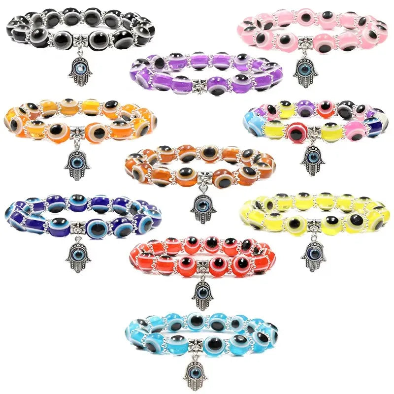 Hot Sale  Blue Eye Glass Beads Handmade Fatima Hand Pendant for Bracelet for Women Gold Festival Jewelry Accessory for Gift