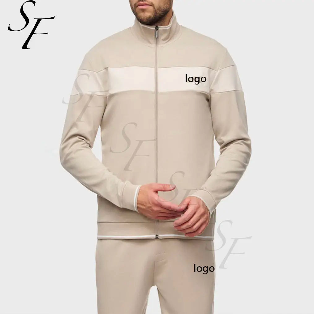 Custom Logo Casual Loose Versatile Color Blocking Foot Pants Men's Sports Suit