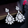Exaggerated Sparkling CZ Crystal Big Flower Dangle Drop Bridal Zircon Earrings for Women Wedding Brass Party Engagement Jewelry