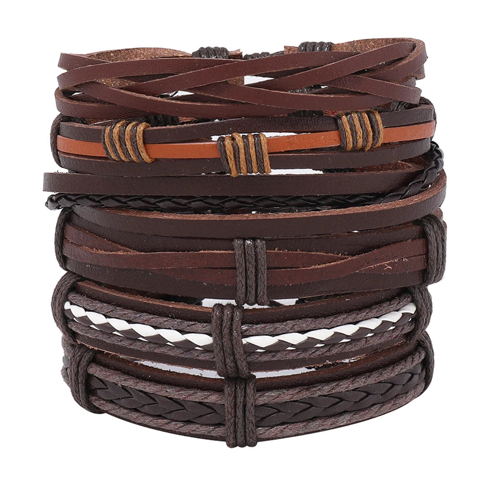 Wholesale 6pcs Handmade BOHEMIA Vintage Leather Braid Bracelets Fashion Charm Bracelets for Women and Men