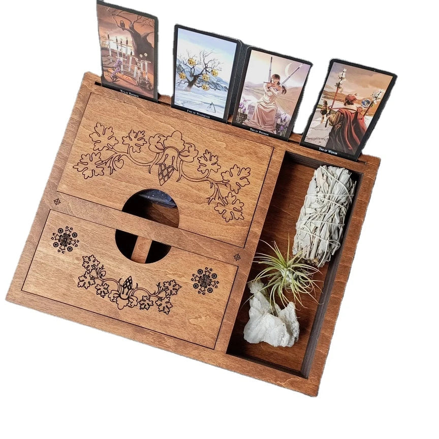 JUNJI Tarot Box Multiply Decks Supplies Crystal Storage Box Tarot Storage and Crystal Display Box Tarot Card Holder Tray