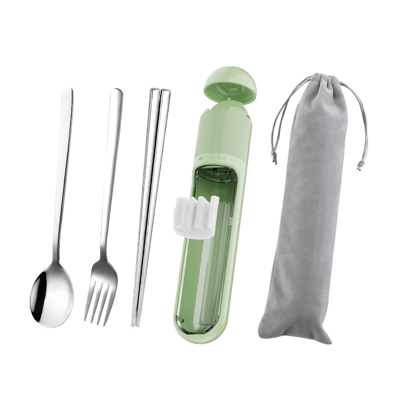 Outdoor Flatware Set with Carrying Bag SS316 Cutlery Mirror Polished Spoon Fork Chopsticks Floss for Travel
