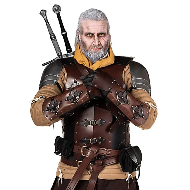 Medieval Viking Samurai PU Leather WJF28 Armor Battle Gear Retro Embossed Warrior Chest Harness for LARP Cosplay Costume