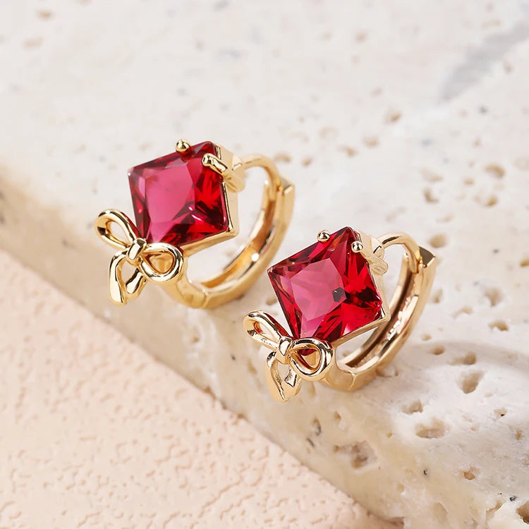 Hd Earring Jewelry Red Cubic Zirconia 18K Gold Earrings Huggies Hoop Fashion Earring for Women Ladies