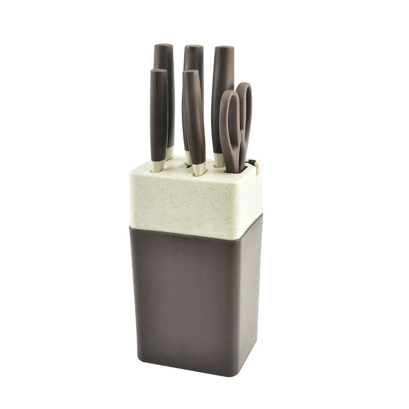 J&J 7-Piece Stainless Steel Kitchen Knife Set with Colorful Nonstick Coating Ambidextrous Design 8-9.9in Blade Length