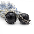 PM42894 Soldered Jewelry Black Obsidian Natural Gemstone Pendant Ball Shape Antique Silver Plated Sphere Charms Pendant