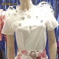 2023 New Collections Female Shirts Diamond and Feather Latest Design Blouse Charming Tops Women Summer Clothing