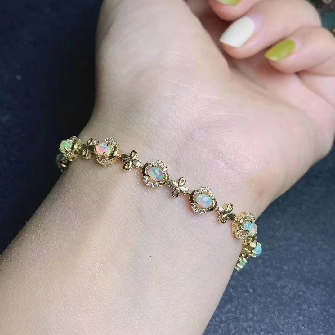 2023 Summer Collection Chinese Femme 925 Sterling Silver Bracelet with Natural Opal Stone Rhodium & Gold Plated for Gift Party