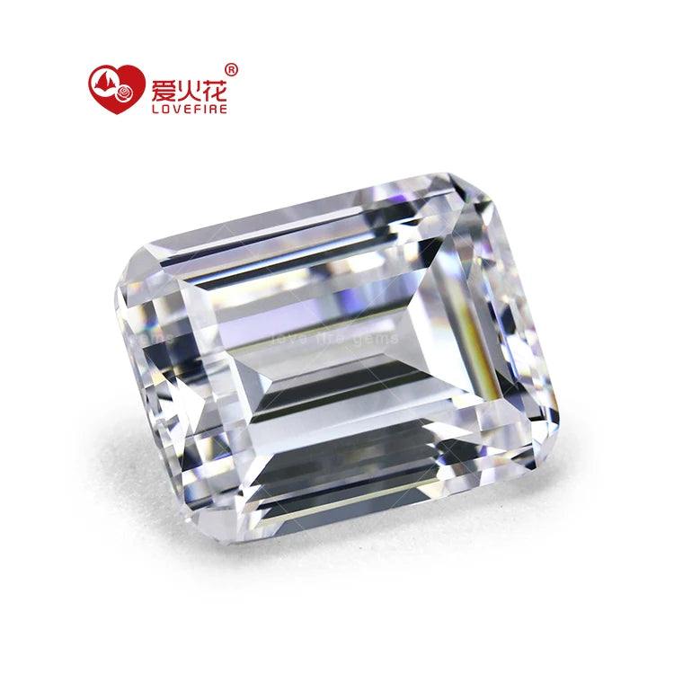 Wuzhou Gems Wholesale AAAAA Grade Synthetic Cz Stone  White/very Light Yellow Color Emerald Cut Loose Cubic Zirconia
