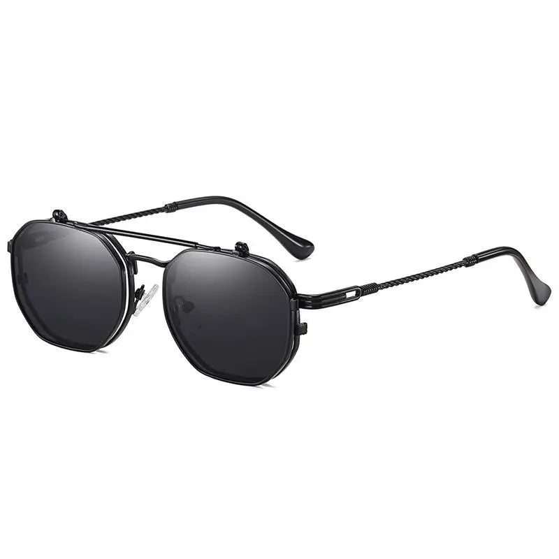 GWTNN Oculos De Sol Men Women Retro Steampunk Style Hexagon Vintage Eyewear Flip up Sunglasses