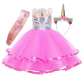 Newest 2023 Christmas Costume Carnival Children Princess Kids Girl Dress Unicorn With Unicorn Headband Sash DGLG-015