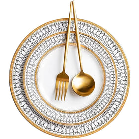 Nordic Style Western Style Hotel Tableware Set Household Bowl Dish Steak Plate with Golden Rim