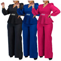 D555 Trendy Ladies Office Wear Women Two Piece Set Elegant Long Sleeve V-neck Top Wide Leg Pants Set Two Piece Outfits for Women