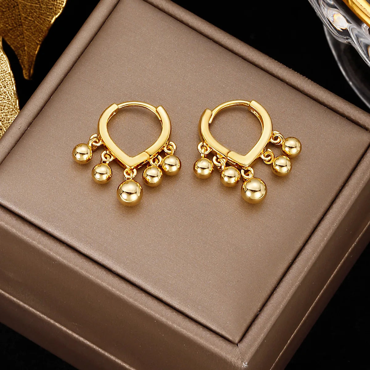 Hot Selling 14K 18K Gold Plated Stainless Steel Earrings Geometric CC Gold Chunky Hoop Earrings Beaded Tassel Earring for Women