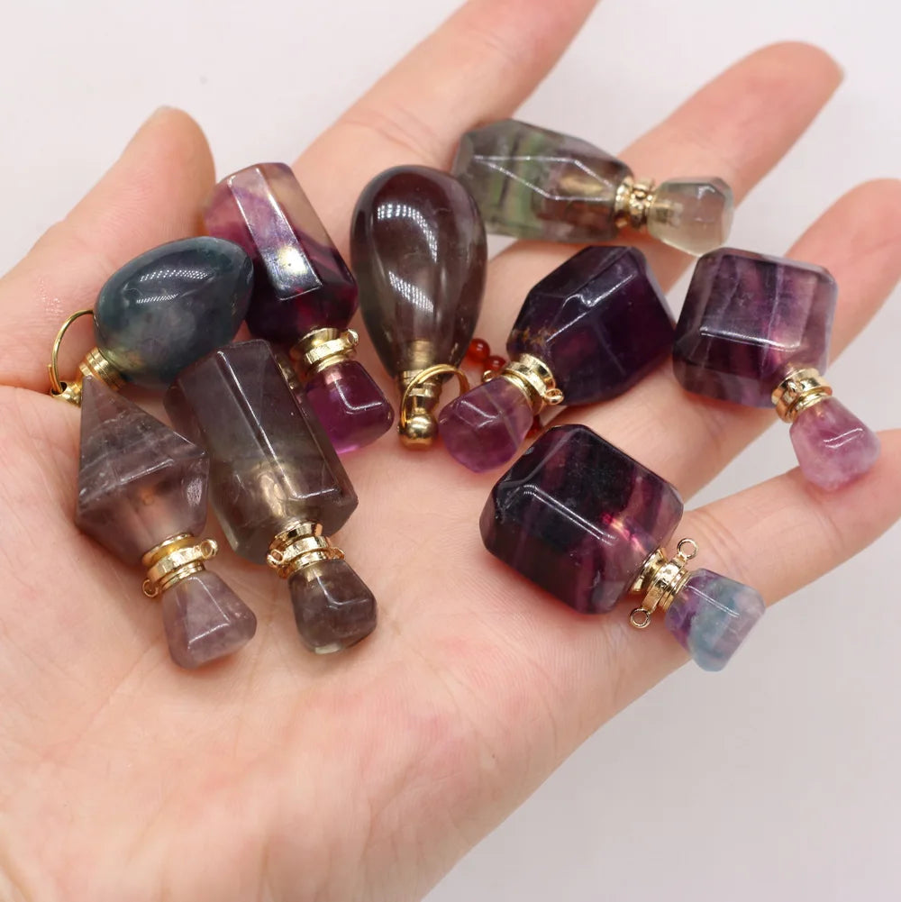 Hongzhuo Crystal Fluorite Perfume Bottle Pendant for Necklace Travel