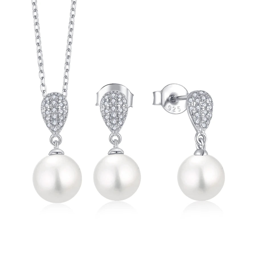YILUN Genuine Natural White Freshwater Pearl Jewelry Set 925 Sterling Silver Pearl Necklace and Earrings Set for Weddings