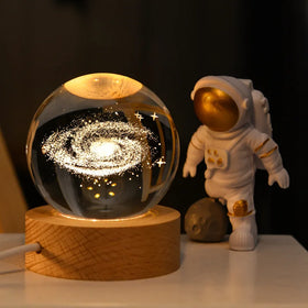 8cm Crystal Ball 3D Illusion LED Lamp Wood Base-Colorful Light UV Printing Fashionable Promotional Gift for Christmas Birthday