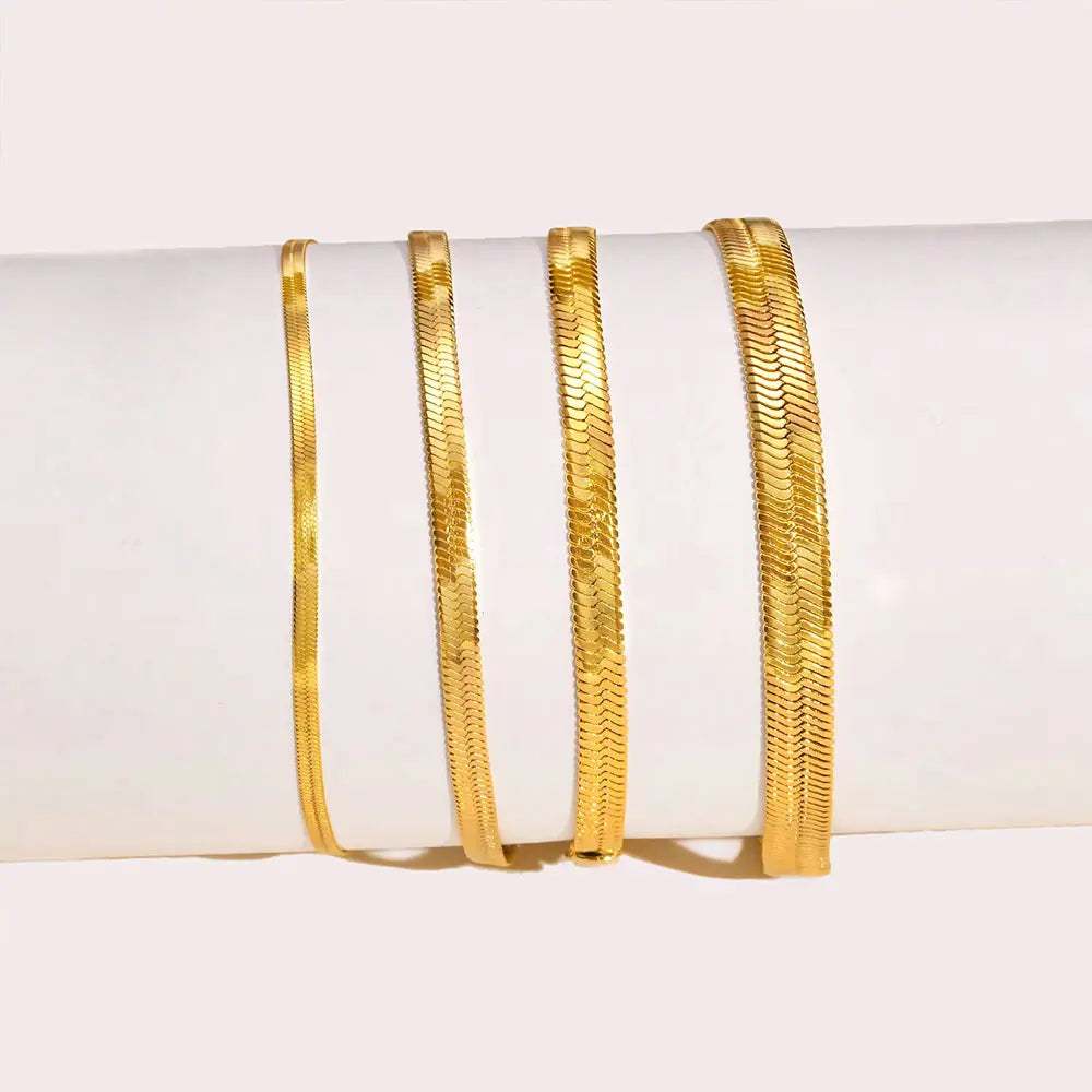 High End PVD 18K Gold Plated Shinny Waterproof Tarnish Free Herringbone Snake Basic Stainless Steel Bracelet
