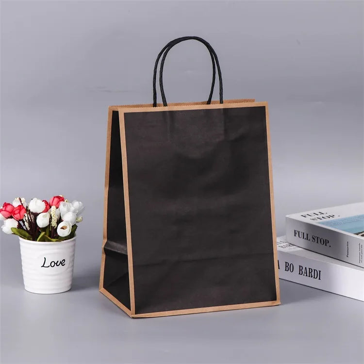 Brown Kraft Paper Bag for Luxury Food Packaging Custom Logo Screen Printed for Pizza Gift Shopping Customizable Art Paper