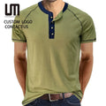 Clearance Sales Fashion Summer Streetwear Men's Casual Patchwork V-neck Short Sleeve Cotton