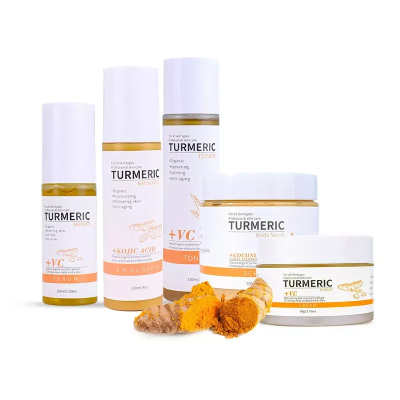 Wholesale Private Label Natural Turmeric Oil Serum Toner Clay Mask Cream Face Wash Whitening Turmeric Face Skin Care Set