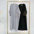 Loriya EID Ramadan Floral Embroidery Abaya Modest Womens Clothing Dubai Abaya Turkey Linen Kimono Islamic Clothing