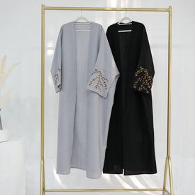 Loriya EID Ramadan Floral Embroidery Abaya Modest Womens Clothing Dubai Abaya Turkey Linen Kimono Islamic Clothing