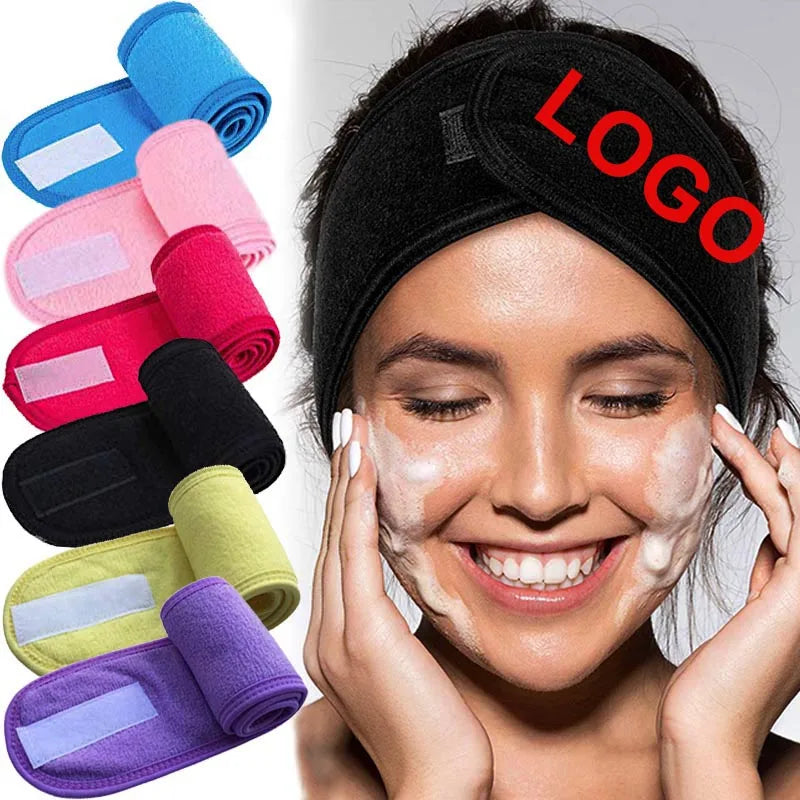 Good Quality Elastic Makeup Designer Headbands for Women Yoga Skin Care Embroidered Spa Headband Custom Logo