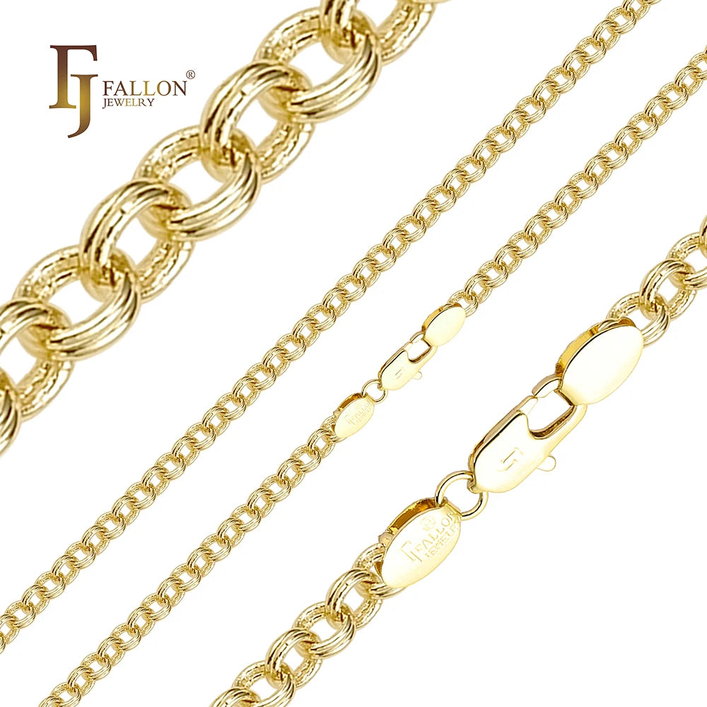 FJ Fallon Fashion Jewelry Double Ring Rolo Link Chain Plated in 14K Gold Brass Based