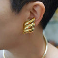 Custom Irregular Shaped Women Stud Earrings Wave Texture Chunky Stud Earring 18k Gold Vintage Jewelry Chic Earring for Girls