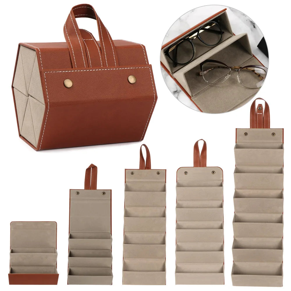 Sunglasses Organizer Box Multi-slot Eyeglasses Storage Folding Portable Glasses Travel PU Leather Case Home Storage