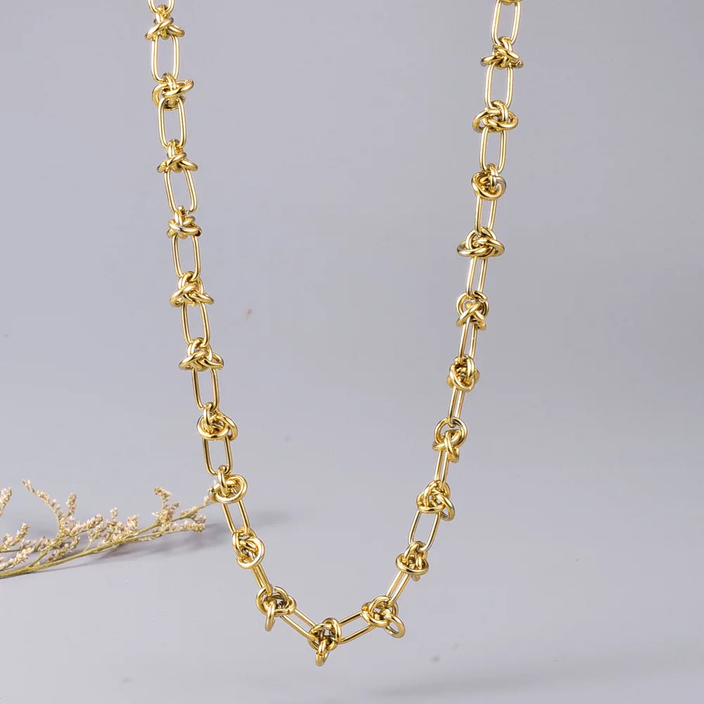 Joolim 18k Gold Plated PVD Chunky Knot Statement Necklace Geometric Link Chain Stylish Stainless Steel Jewelry