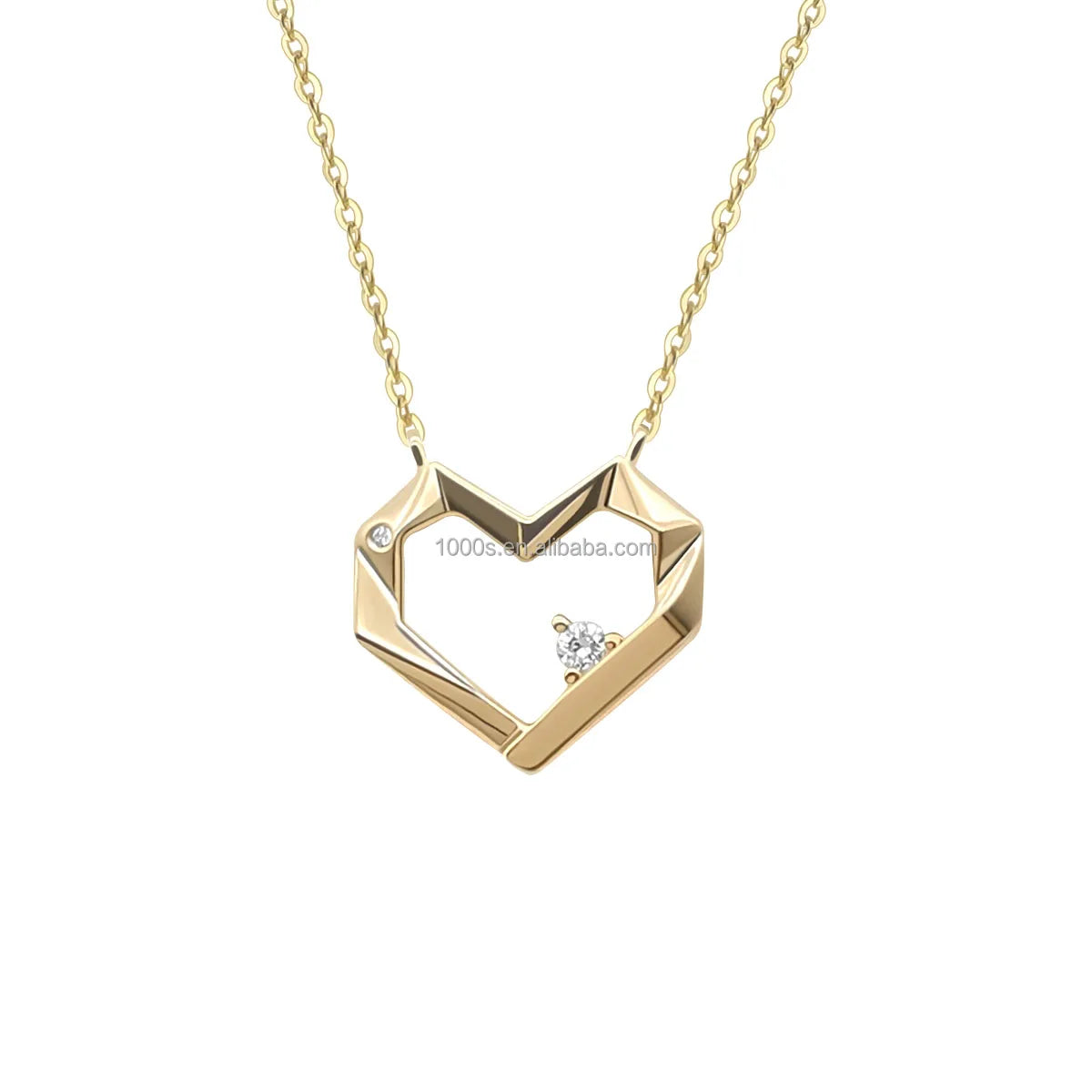 New Classically Luxury Heart Shape Pendant 18K Real Gold with Diamond Necklace