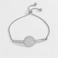 Aceon Women's Stainless Steel Bracelet Zircon Paved Curved Circle Bar Adjustable Rolo Chain Newest Design Disc Connector Bar