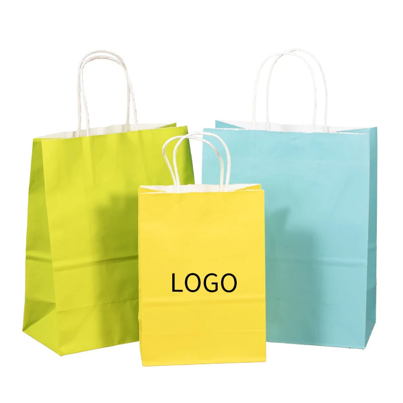 Customizable Logo Printing Eco-Friendly Classic Style White Kraft Paper Gift Bag Patch Handle for Food Delivery Restaurant