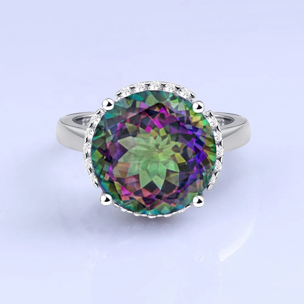 Abiding Jewellery  Wholesale Natural Rainbow Mystic Quartz Big Natural Gemstone 925 Sterling Silver Jewelry Women Rings