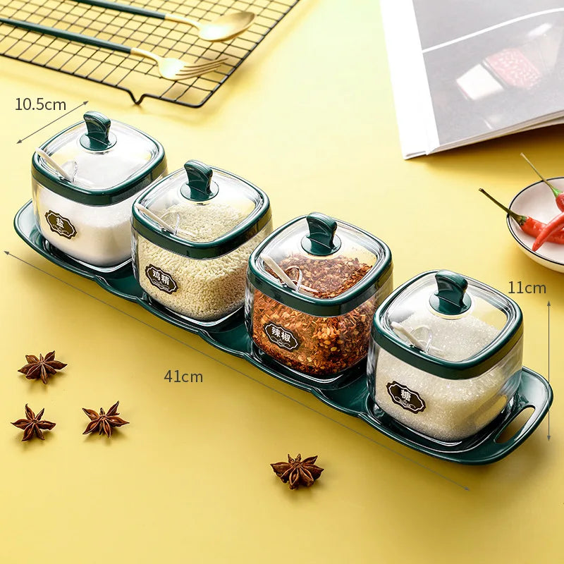 Clear Kitchen Seasoning Box Salt Sugar Spice Pepper Plastic Jar Sticker Kitchen Storage Condiment Seasoning Jars