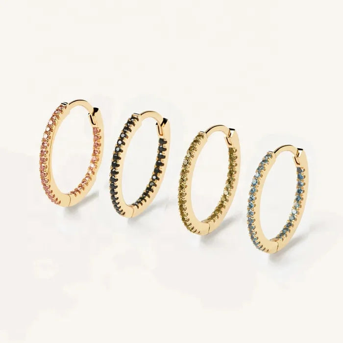 LOZRUNVE 925 Sterling Silver Gold Plated Custom Fashion Diamond Medium Hoop Earring