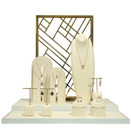 Custom jewelry showcase display set stands high end metal earrings necklace ring bracelet jewelry display props for counter