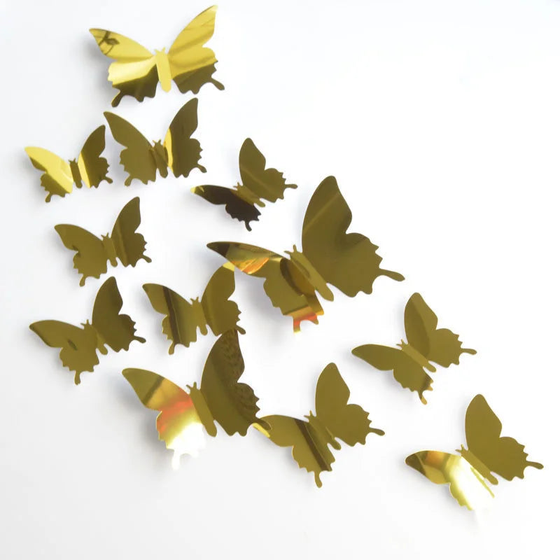 12Pcs/set butterfly Decorations Reflective PET Wall Mirror Decal Wall Art Decor Self-adhesive 3D Mirror Wall Stickers for Party