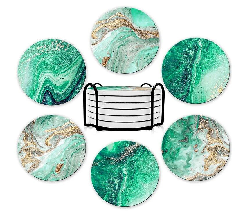 Wholesale DIY Custom Eco-Friendly Water Absorbent Tea Cup Coasters Set Cork Back UV Printed Custom Logo Sublimation Blanks