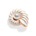 Jachon Faux Enamel Vintage Delicate Conch Pearl Statement Clothes Brooch