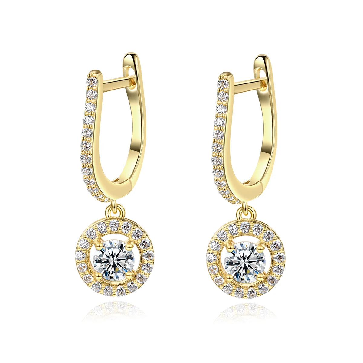 CZCITY Cubic Zirconia Huggie Dangle Gold Hoop Halo Earrings for Women 925 Sterling Silver Women Hoops Earrings