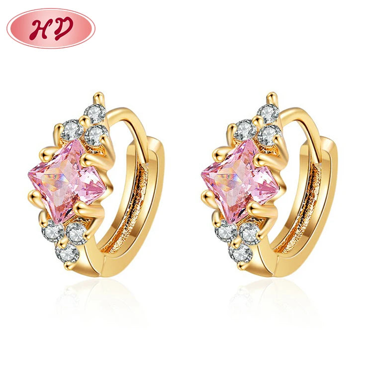 Wholesale Quality AAA Cubic Zirconia Women's Earrings Large 18K Gold Huggies Trendy Colorful Fashionable Hoop Earrings
